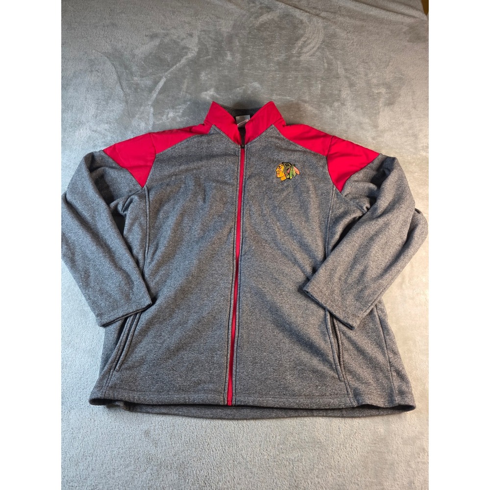 NHL Chicago Blackhawks Track Jacket Mens XL Gray Red Full Zip Fleece Hockey